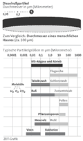 Infografik: Feinstaubgröße-Feinstaubgemisch: Je feiner, desto gesundheitsschädlicher / Großansicht online in: DIE ZEIT Nr.19/ 4.5.05