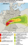 Ausbreitung der Radioaktivit nach einem schweren Reaktorunfall im AKW Biblis B:  Grafik Groansicht